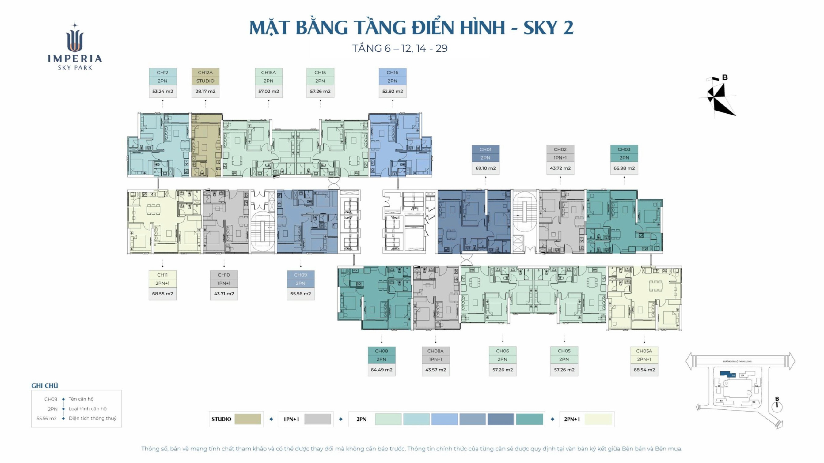 mặt bằng tầng 6-12 và 14-29 tóa Sky 2 - Imperia Sky Park